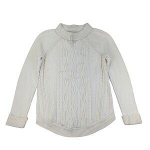 Talbots Womens Cable Knit Mock Neck Long Sleeve Pullover Sweater Cream M New Tag